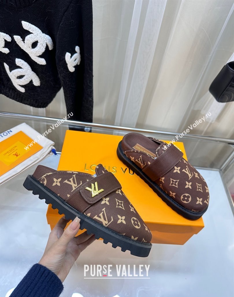 Louis Vuitton LV Cosy Flat Comfort Clog Mules in Monogram Wool Brown 2023 LV11061 (MD-231106068)