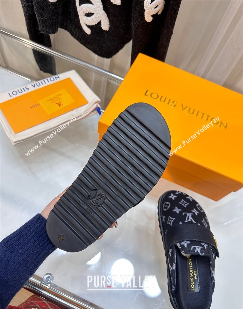 Louis Vuitton LV Cosy Flat Comfort Clog Mules in Monogram Wool Dark Denim Blue 2023 LV11061 (MD-231106069)