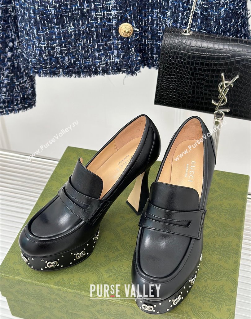 Gucci Leather Platform Pumps 11cm with G Studs Black 2023 GG11062 (MD-231106039)