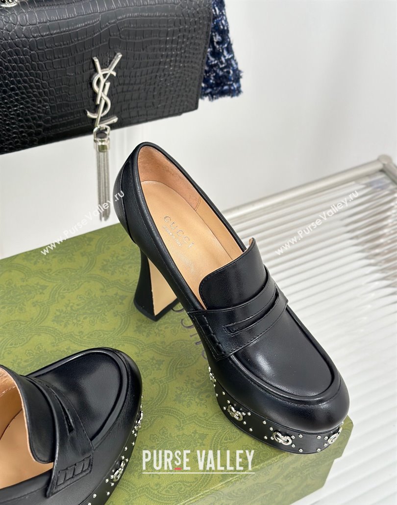 Gucci Leather Platform Pumps 11cm with G Studs Black 2023 GG11062 (MD-231106039)