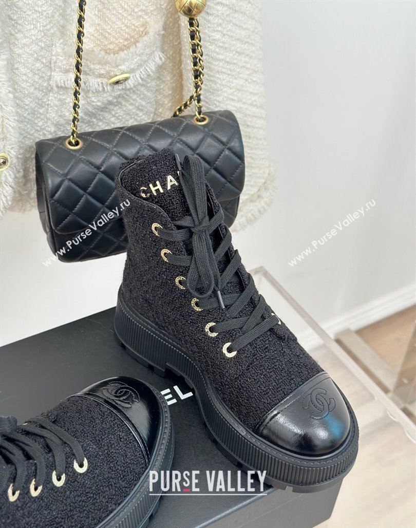 Chanel Tweed Platform Ankle Boots 5cm Black 2023 CH08102 (MD-231106050)