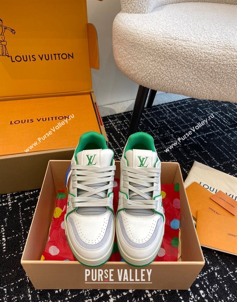 Louis Vuitton LV Trainer Sneakers in Calf Leather White/Green 2023 LV11063 (SS-231106077)