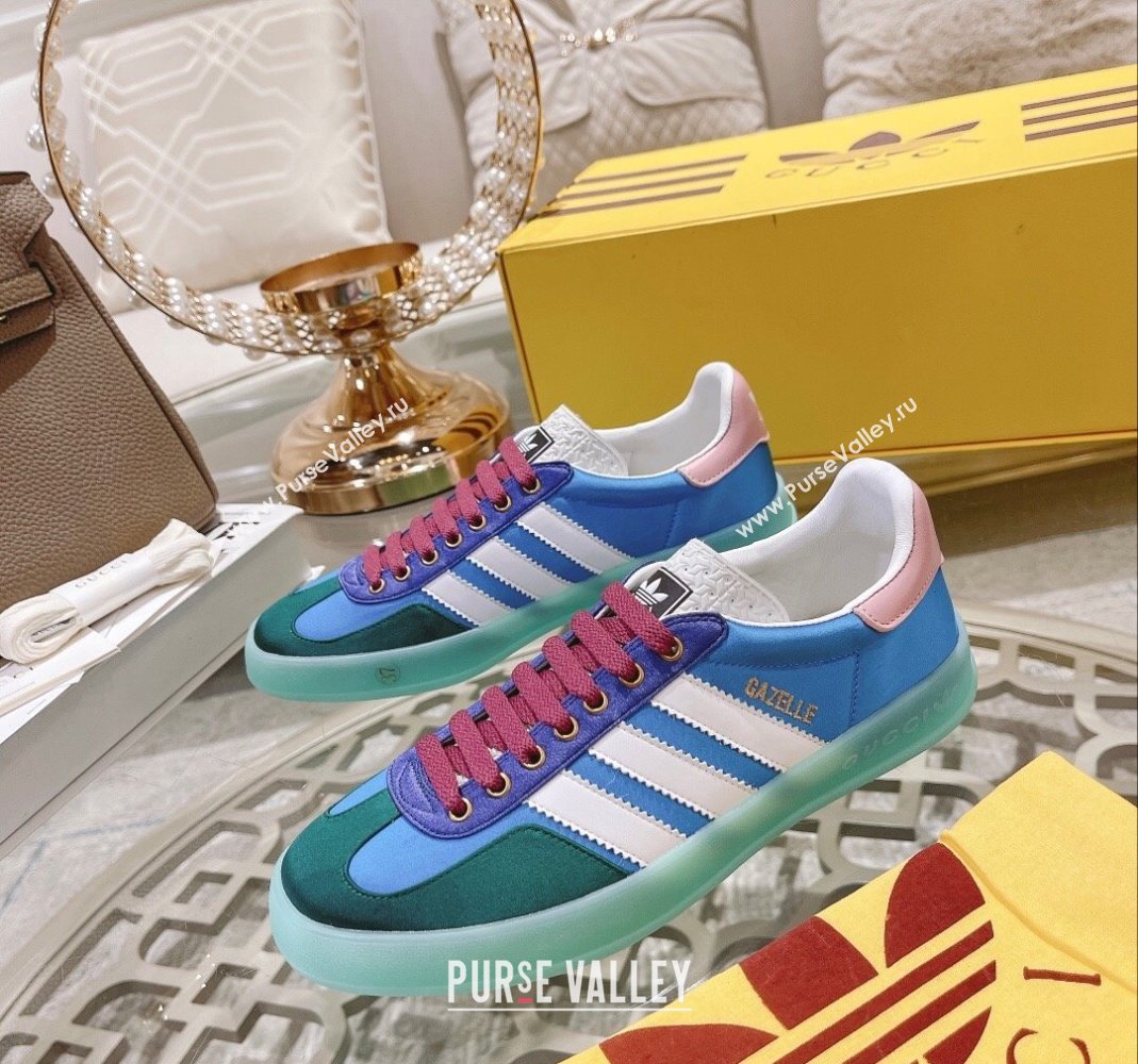 adidas x Gucci Gazelle GG Canvas Low-top Sneakers in Satin Blue/Green 2023 1106 (MD-231106126)