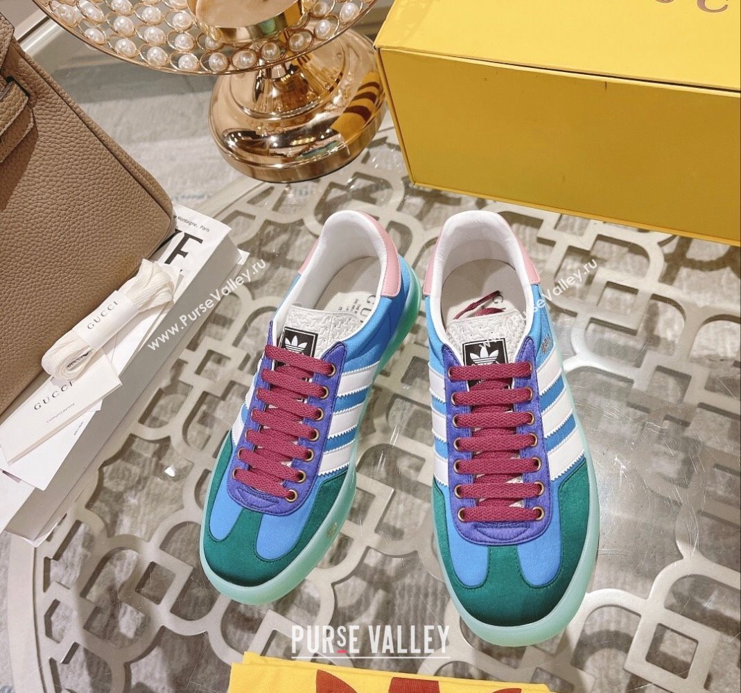 adidas x Gucci Gazelle GG Canvas Low-top Sneakers in Satin Blue/Green 2023 1106 (MD-231106126)