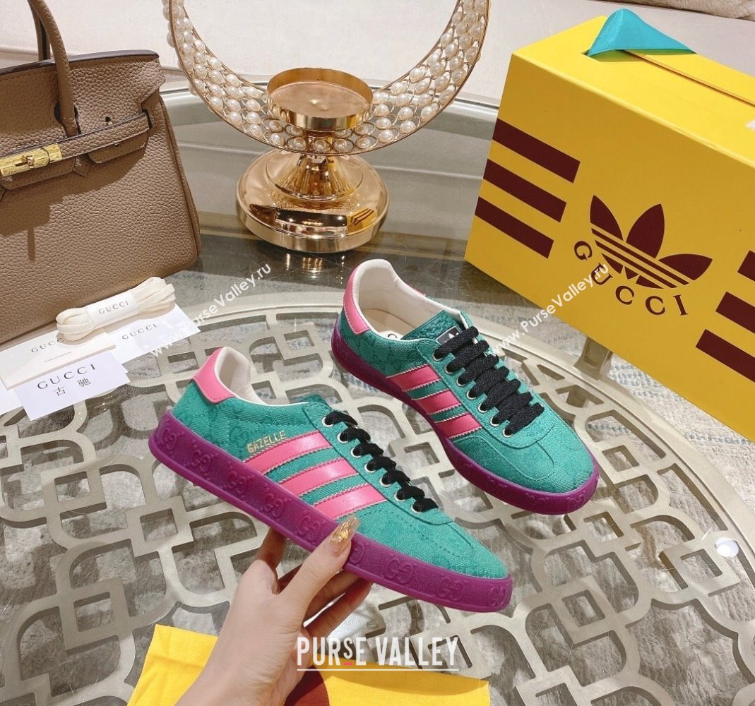 adidas x Gucci Gazelle GG Canvas Low-top Sneakers Green/Purple 2023 1106 (MD-231106125)