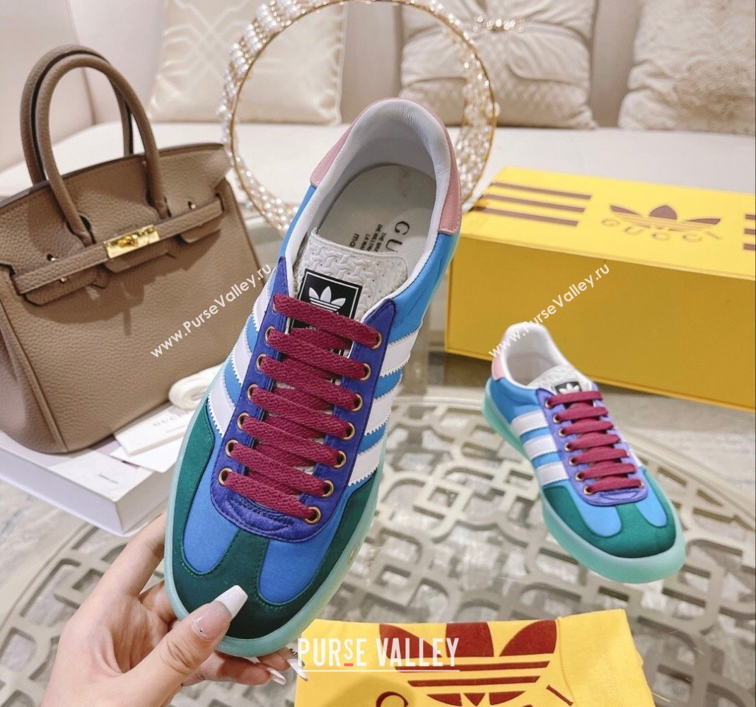 adidas x Gucci Gazelle GG Canvas Low-top Sneakers in Satin Blue/Green 2023 1106 (MD-231106126)