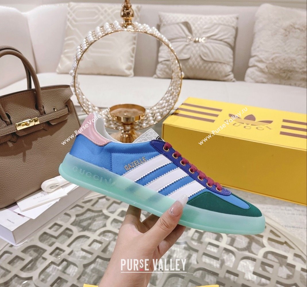 adidas x Gucci Gazelle GG Canvas Low-top Sneakers in Satin Blue/Green 2023 1106 (MD-231106126)