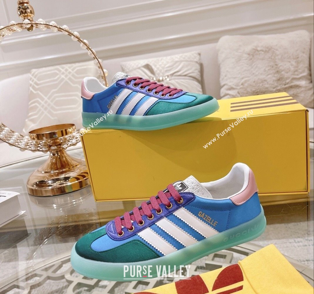 adidas x Gucci Gazelle GG Canvas Low-top Sneakers in Satin Blue/Green 2023 1106 (MD-231106126)