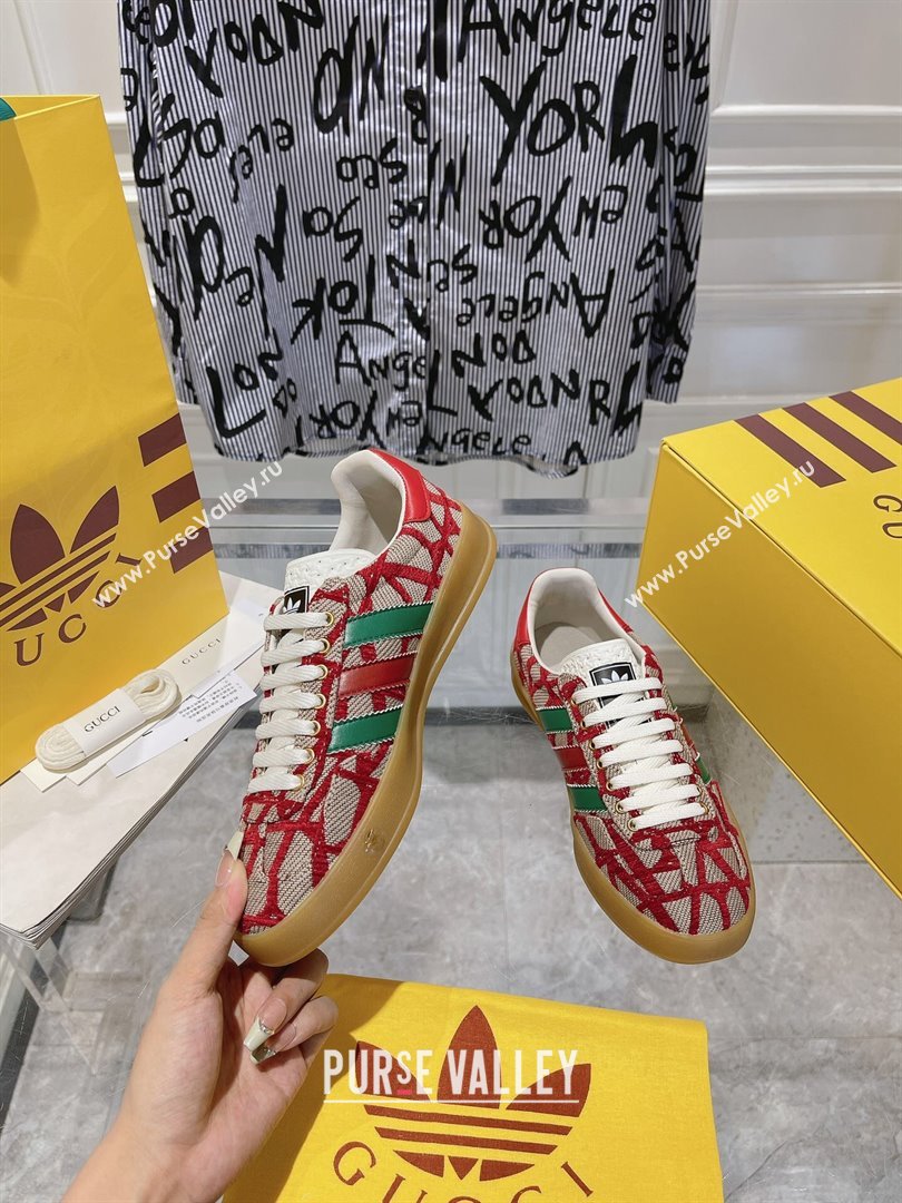 adidas x Gucci Gazelle GG Canvas Low-top Sneakers i Monogram Canvas Beige/Red 2023 1106 (MD-231106121)