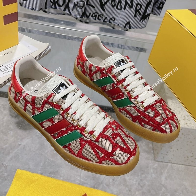 adidas x Gucci Gazelle GG Canvas Low-top Sneakers i Monogram Canvas Beige/Red 2023 1106 (MD-231106121)