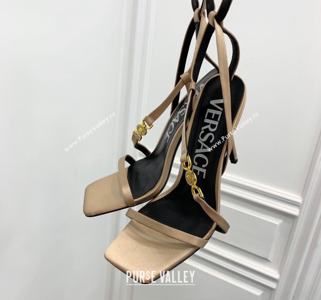 Versace Crystal Medusa 95 High Heel Sandals 10.5cm in Silk Beige 2023 (KER-231107020)