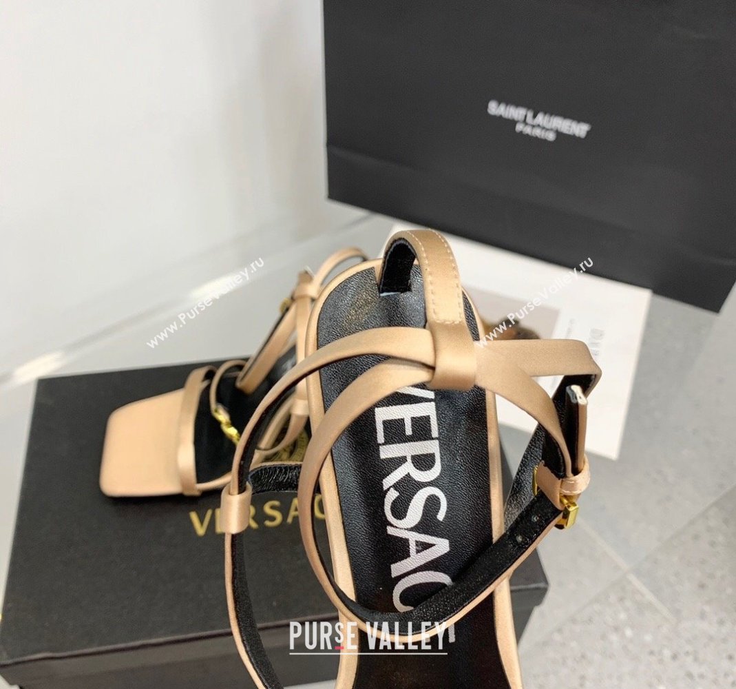 Versace Crystal Medusa 95 High Heel Sandals 10.5cm in Silk Beige 2023 (KER-231107020)