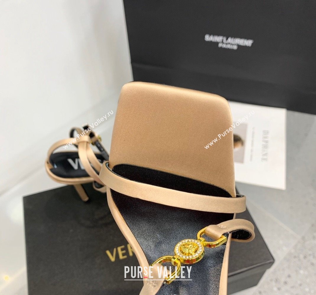 Versace Crystal Medusa 95 High Heel Sandals 10.5cm in Silk Beige 2023 (KER-231107020)