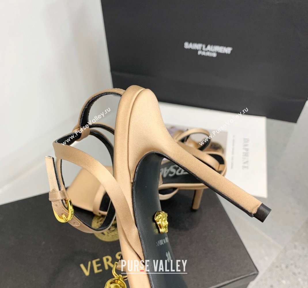 Versace Crystal Medusa 95 High Heel Sandals 10.5cm in Silk Beige 2023 (KER-231107020)