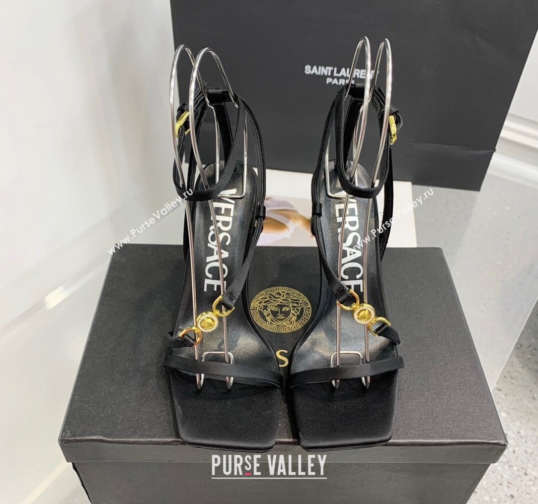 Versace Crystal Medusa 95 High Heel Sandals 10.5cm in Silk Black 2023 (KER-231107017)