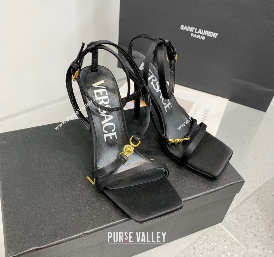 Versace Crystal Medusa 95 High Heel Sandals 10.5cm in Silk Black 2023 (KER-231107017)