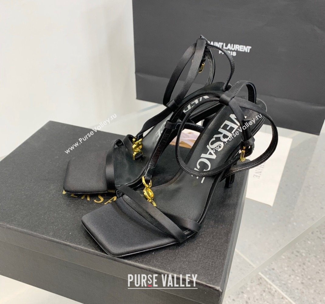 Versace Crystal Medusa 95 High Heel Sandals 10.5cm in Silk Black 2023 (KER-231107017)