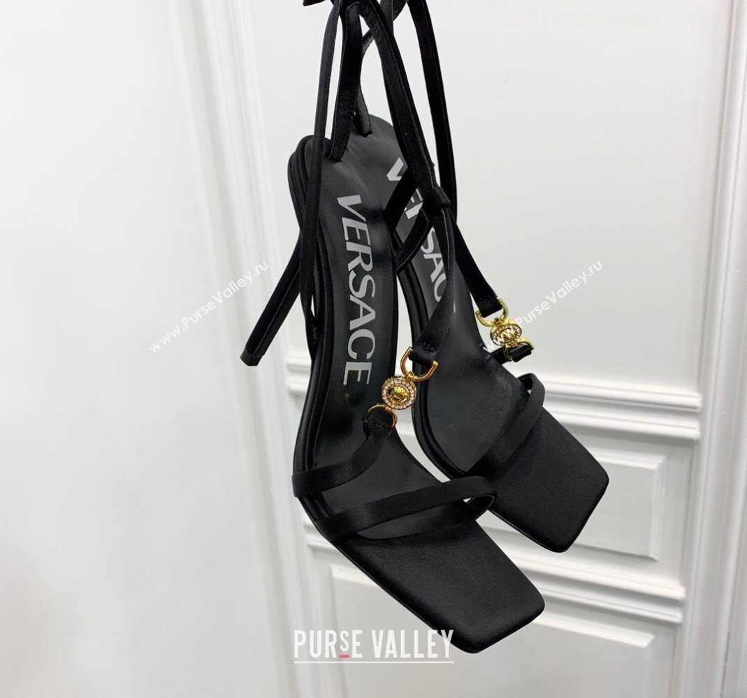 Versace Crystal Medusa 95 High Heel Sandals 10.5cm in Silk Black 2023 (KER-231107017)