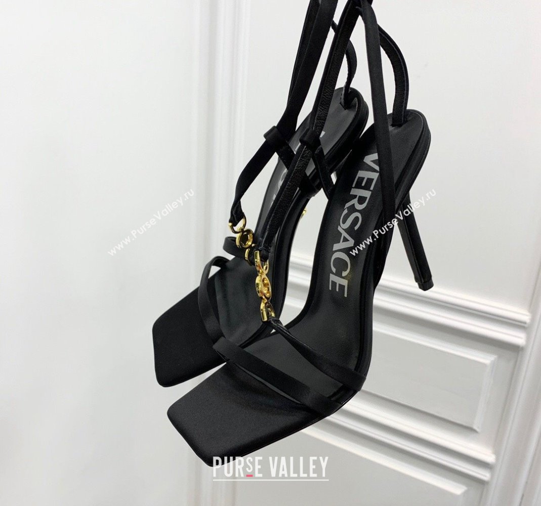 Versace Crystal Medusa 95 High Heel Sandals 10.5cm in Silk Black 2023 (KER-231107017)