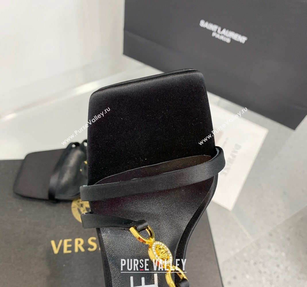 Versace Crystal Medusa 95 High Heel Sandals 10.5cm in Silk Black 2023 (KER-231107017)