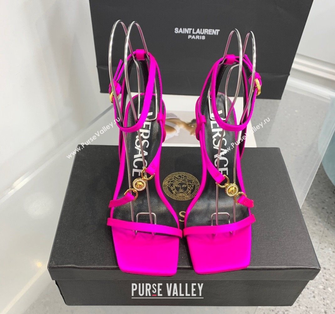 Versace Crystal Medusa 95 High Heel Sandals 10.5cm in Silk Dark Pink 2023 (KER-231107019)