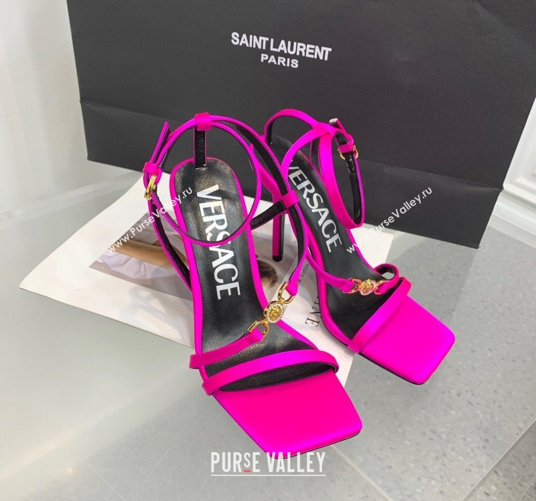 Versace Crystal Medusa 95 High Heel Sandals 10.5cm in Silk Dark Pink 2023 (KER-231107019)