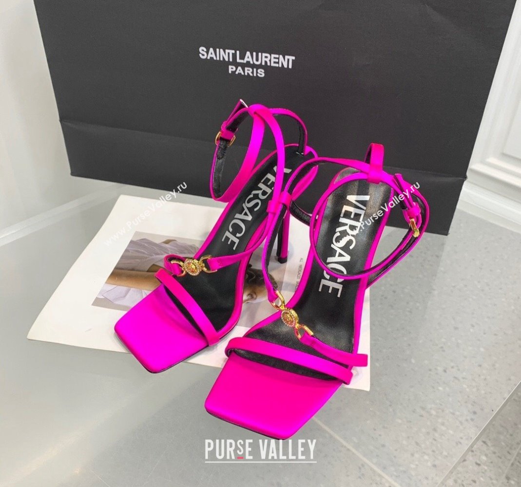 Versace Crystal Medusa 95 High Heel Sandals 10.5cm in Silk Dark Pink 2023 (KER-231107019)