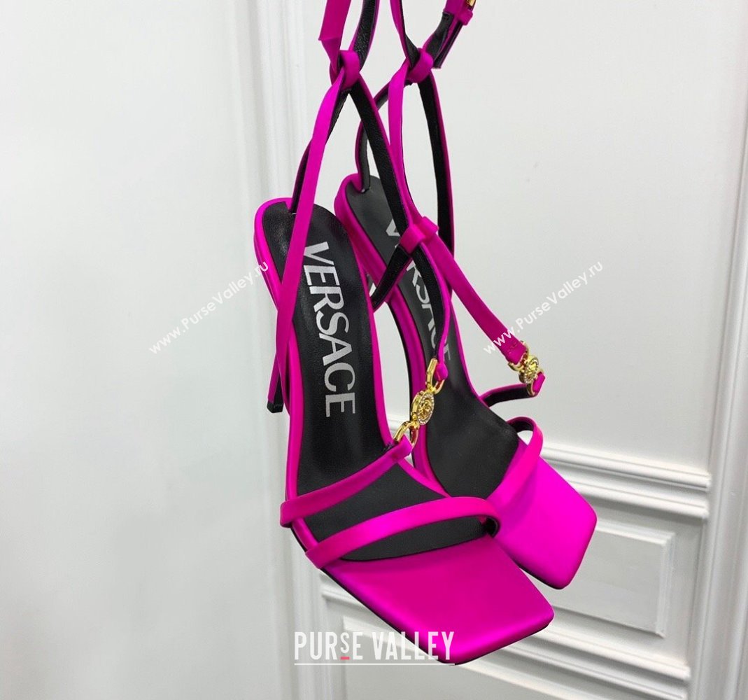 Versace Crystal Medusa 95 High Heel Sandals 10.5cm in Silk Dark Pink 2023 (KER-231107019)