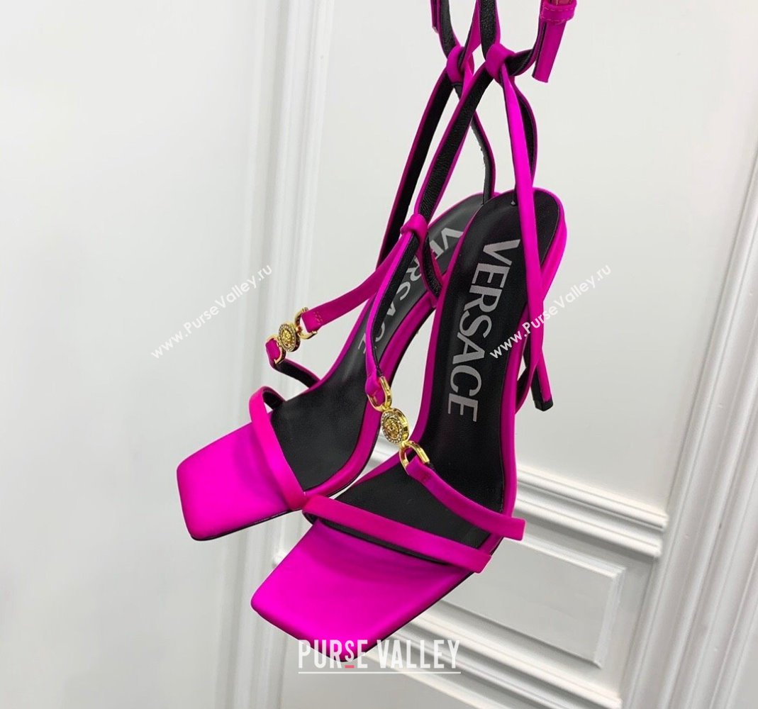 Versace Crystal Medusa 95 High Heel Sandals 10.5cm in Silk Dark Pink 2023 (KER-231107019)