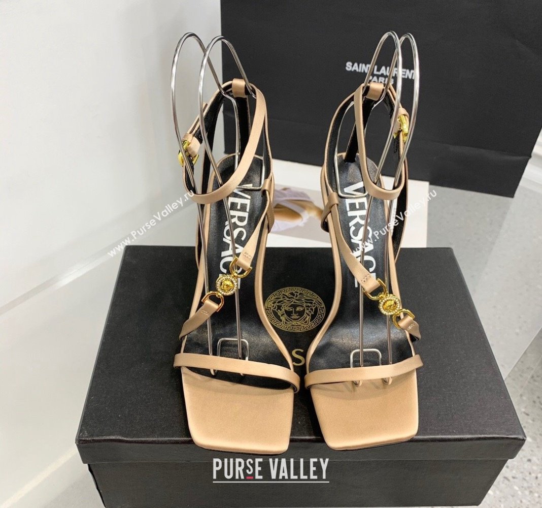 Versace Crystal Medusa 95 High Heel Sandals 10.5cm in Silk Beige 2023 (KER-231107020)