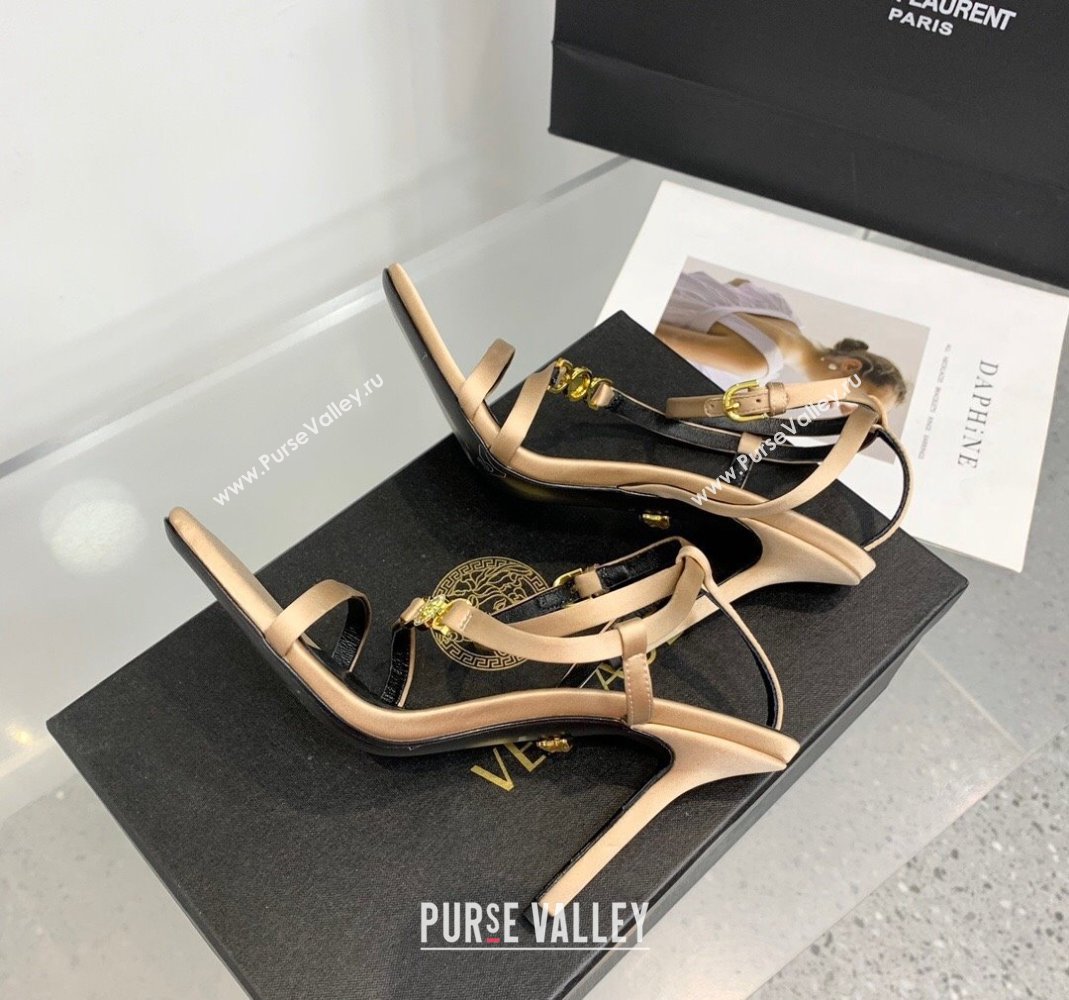 Versace Crystal Medusa 95 High Heel Sandals 10.5cm in Silk Beige 2023 (KER-231107020)