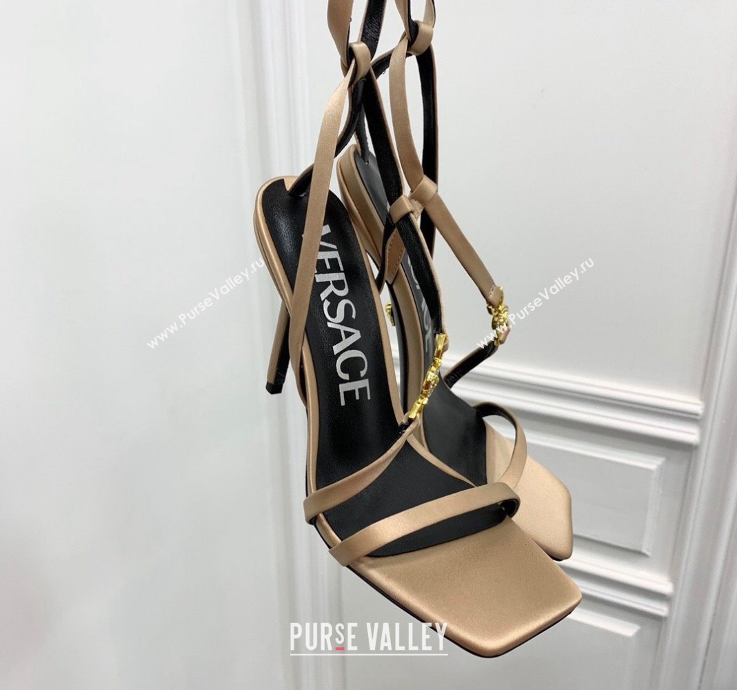 Versace Crystal Medusa 95 High Heel Sandals 10.5cm in Silk Beige 2023 (KER-231107020)