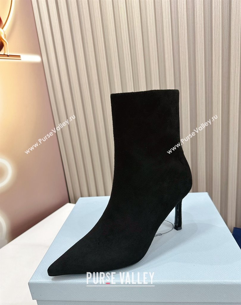 Prada Leather Pointed Heel Ankle Boots 8.5cm Black 2023 PR111702 (MD-231117044)