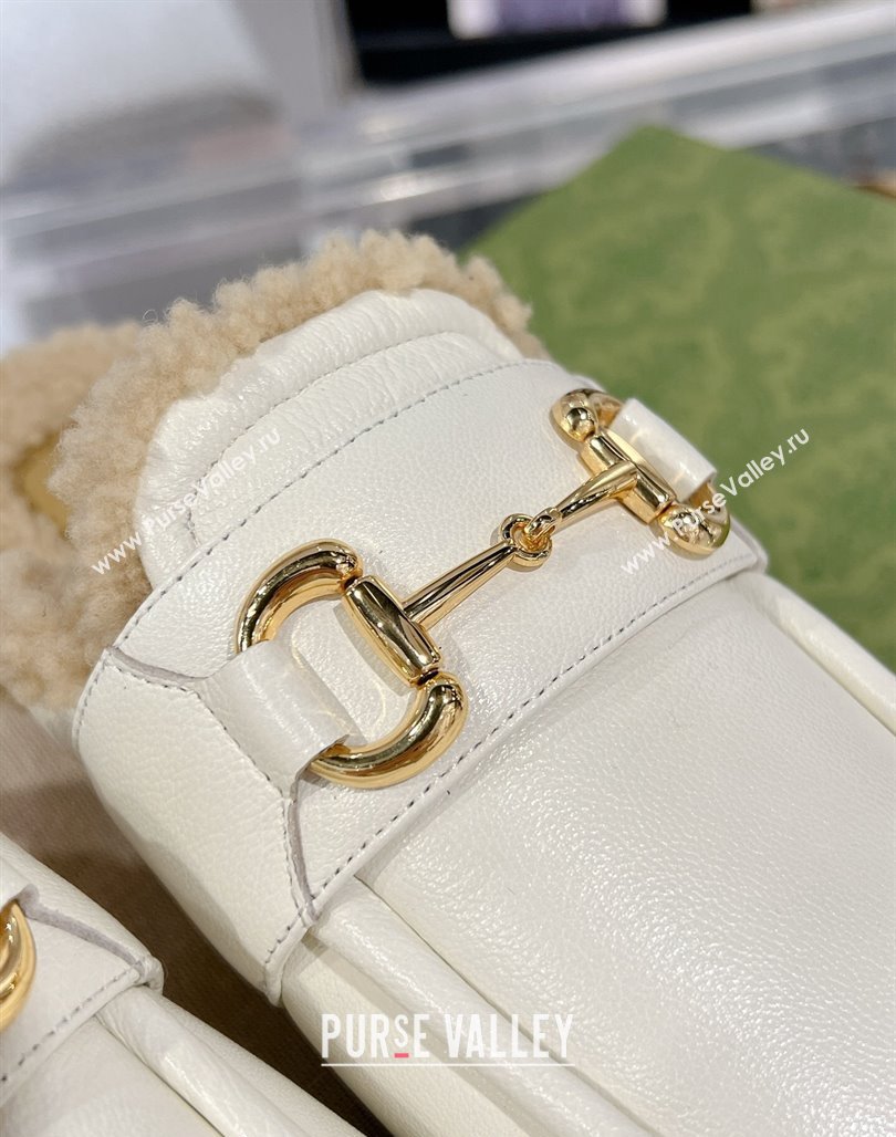 Gucci Flat Mules with Horsebit in Leather and Shearling White 2023 (MD-231117035)