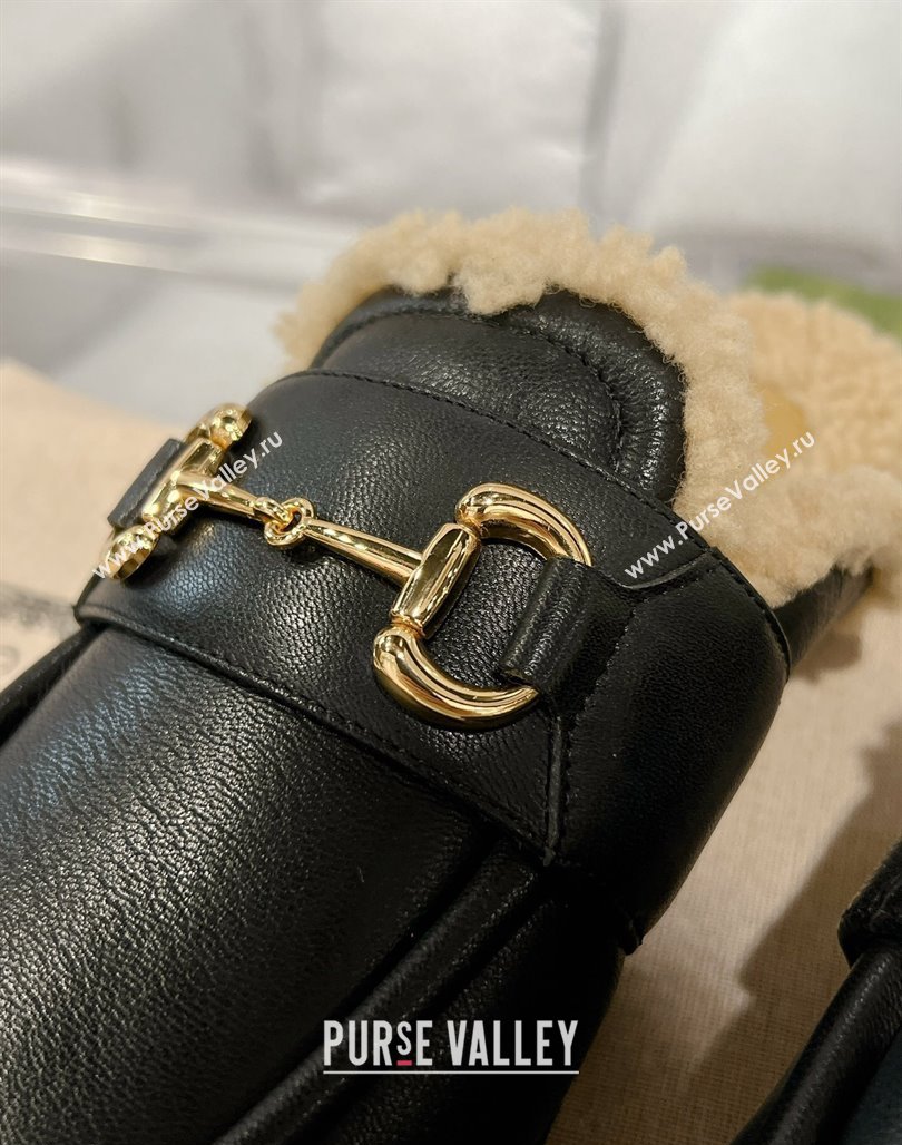 Gucci Flat Mules with Horsebit in Leather and Shearling Black 2023 (MD-231117036)