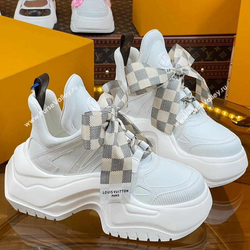 Louis Vuitton LV Archlight 2.0 Platform Sneakers in Calf Leather with Bandeau Bow White/Damier 2023 1121 (MD-231121009)