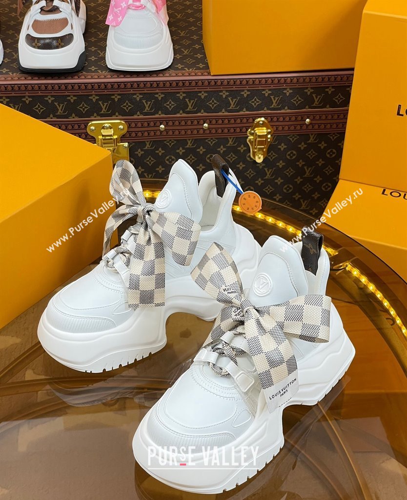 Louis Vuitton LV Archlight 2.0 Platform Sneakers in Calf Leather with Bandeau Bow White/Damier 2023 1121 (MD-231121009)