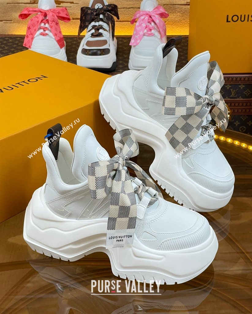 Louis Vuitton LV Archlight 2.0 Platform Sneakers in Calf Leather with Bandeau Bow White/Damier 2023 1121 (MD-231121009)