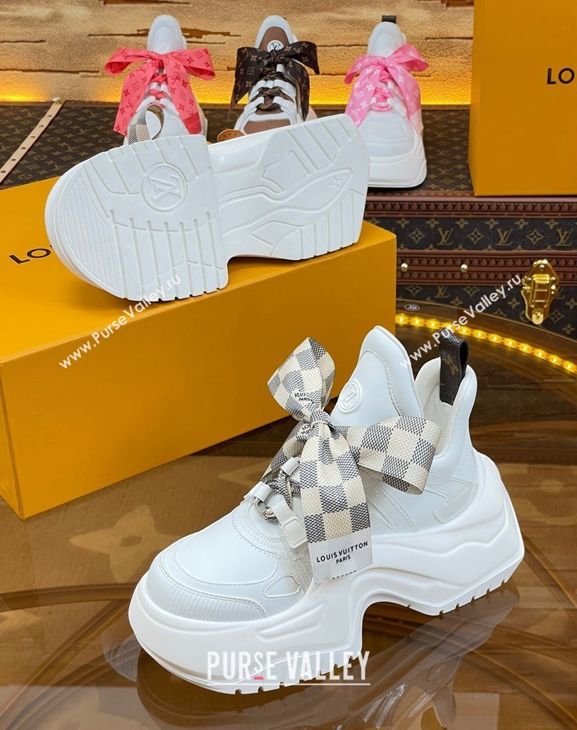 Louis Vuitton LV Archlight 2.0 Platform Sneakers in Calf Leather with Bandeau Bow White/Damier 2023 1121 (MD-231121009)