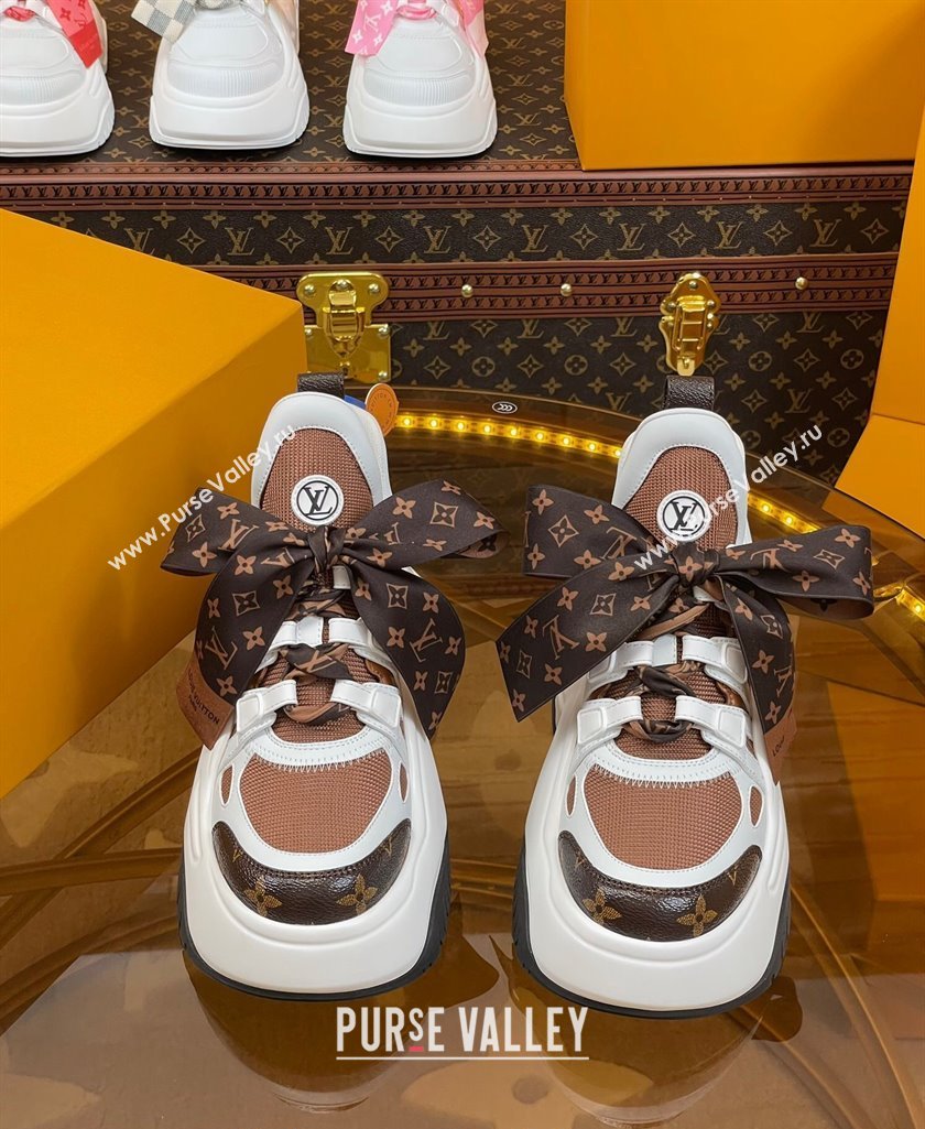 Louis Vuitton LV Archlight 2.0 Platform Sneakers in Calf Leather and Knit with Bandeau Bow Brown 2023 1121 (MD-231121010)