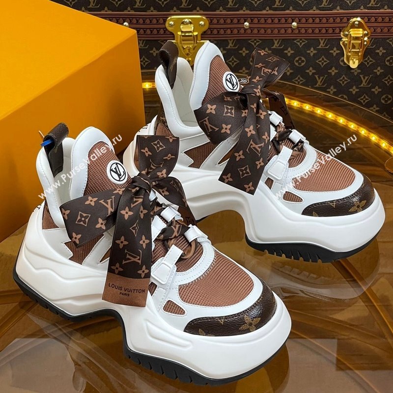 Louis Vuitton LV Archlight 2.0 Platform Sneakers in Calf Leather and Knit with Bandeau Bow Brown 2023 1121 (MD-231121010)