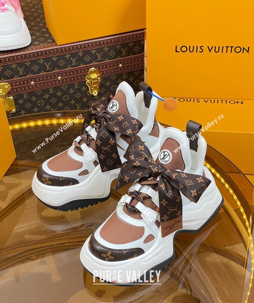 Louis Vuitton LV Archlight 2.0 Platform Sneakers in Calf Leather and Knit with Bandeau Bow Brown 2023 1121 (MD-231121010)