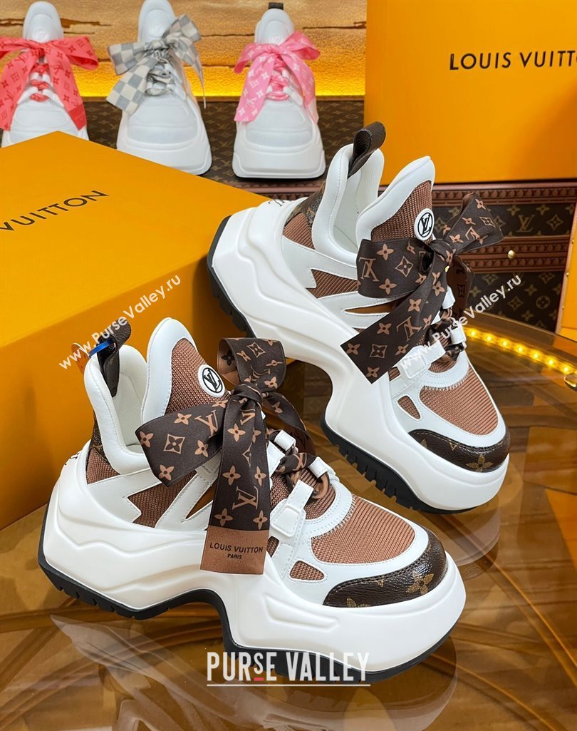 Louis Vuitton LV Archlight 2.0 Platform Sneakers in Calf Leather and Knit with Bandeau Bow Brown 2023 1121 (MD-231121010)