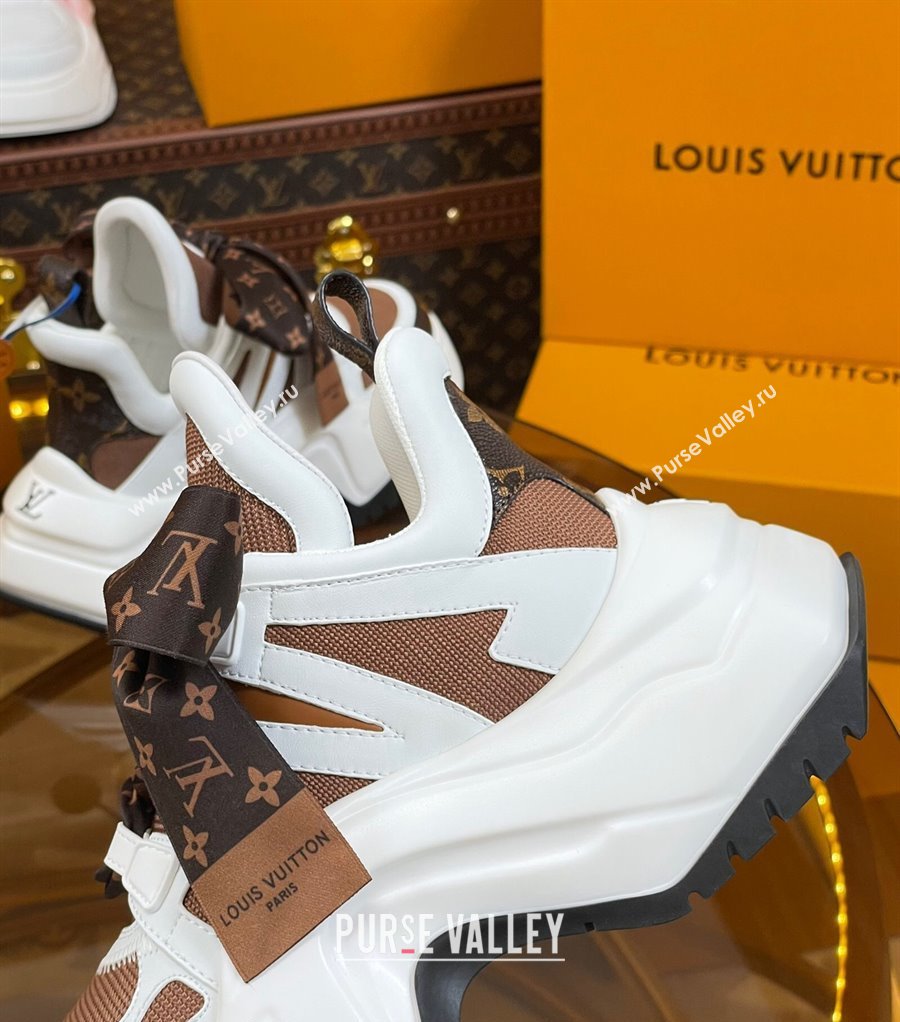 Louis Vuitton LV Archlight 2.0 Platform Sneakers in Calf Leather and Knit with Bandeau Bow Brown 2023 1121 (MD-231121010)