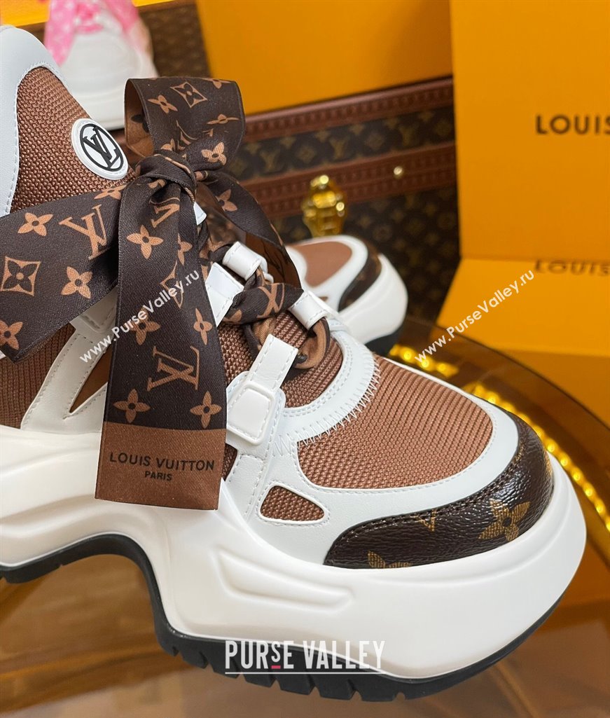 Louis Vuitton LV Archlight 2.0 Platform Sneakers in Calf Leather and Knit with Bandeau Bow Brown 2023 1121 (MD-231121010)