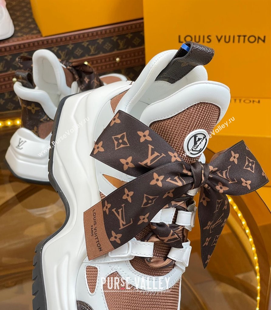 Louis Vuitton LV Archlight 2.0 Platform Sneakers in Calf Leather and Knit with Bandeau Bow Brown 2023 1121 (MD-231121010)