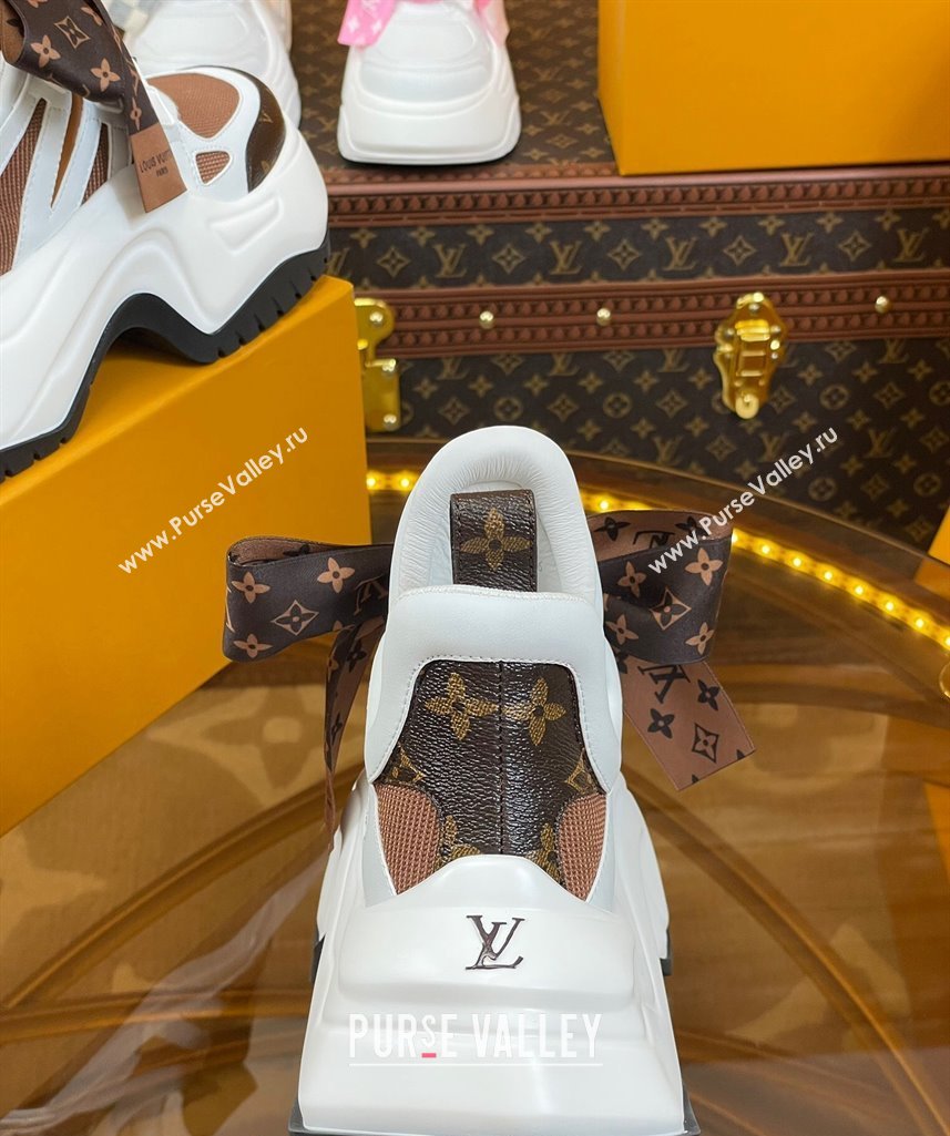 Louis Vuitton LV Archlight 2.0 Platform Sneakers in Calf Leather and Knit with Bandeau Bow Brown 2023 1121 (MD-231121010)