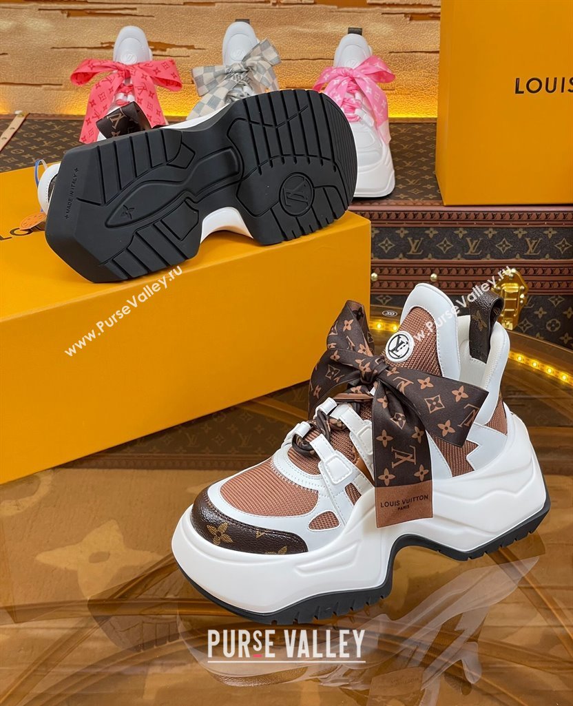 Louis Vuitton LV Archlight 2.0 Platform Sneakers in Calf Leather and Knit with Bandeau Bow Brown 2023 1121 (MD-231121010)