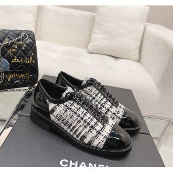 Chanel Tweed Patent Leather Lace-ups Shoes Black/White 2023 CH112005 (SS-231120029)