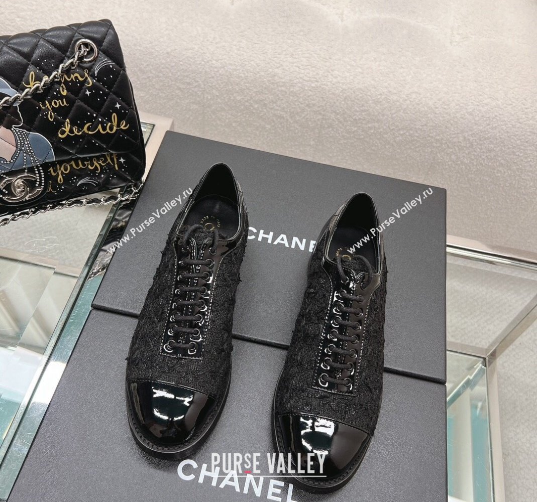 Chanel Tweed Patent Leather Lace-ups Shoes Black 2 2023 CH112005 (SS-231120032)